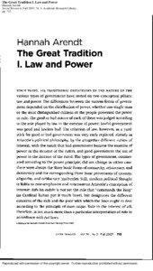 The Great Tradition I. Law and Power Hannah Arendt Social Research; Fall 2007; 74, 3; Academic Research Library