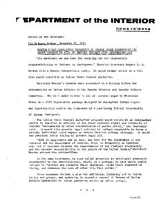 rllPARTMENT 01 the INTERIOR news release OFFICE OF THE SECRETARY For Release Monday. November[removed]MORTON CITES CONFLICTOF INTERESTS IN INDIAN TRUST RESPONSIBILITY URGES PASSAGE OF BILL TO PROVIDE INDIANS WITH INDEPE
