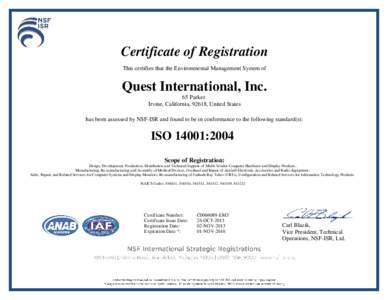 Certificate of Registration This certifies that the Environmental Management System of