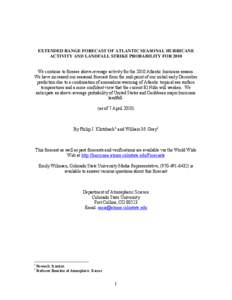 FORECAST OF ATLANTIC HURRICANE ACTIVITY FOR OCTOBER 2005 AND SEASONAL UPDATE THROUGH SEPTEMBER