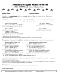 [removed]SIXTH GRADE COURSE SELECTION FORM