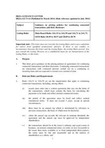 HKEx GUIDANCE LETTER HKEx-GL73-14 (Published in MarchRule reference updated in JulySubject Guidance on pricing policies for continuing connected transactions and their disclosure