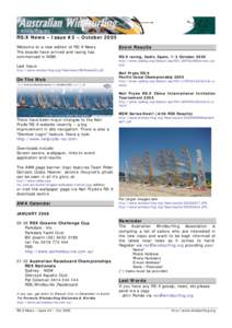 RS:X News – Issue #3 – October 2005 Welcome to a new edition of RS:X News. The boards have arrived and racing has commenced in NSW. Last Issue: http://www.windsurfing.org/files/news/RSXnews02.pdf