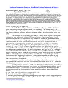 Southern Campaigns American Revolution Pension Statements & Rosters Pension application of Thomas Clark S31610 Transcribed by Will Graves f23SC[removed]