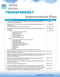 TRANSPARENCY Improvement Plan Recommendation 1. Formally adopt the transparency principles developed by the Advisory Group for Regulatory Excellence (AGRE) and post on the CRTO website.