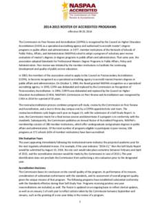 [removed]ROSTER OF ACCREDITED PROGRAMS effective[removed]The Commission on Peer Review and Accreditation (COPRA) is recognized by the Council on Higher Education Accreditation (CHEA) as a specialized accrediting agen