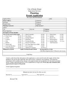 City of Rocky Mount Inspection Services Plumbing Permit Application Fee Type (Non-Residential)