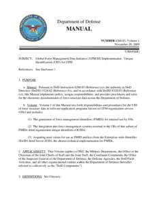 Department of Defense  MANUAL NUMBER[removed], Volume 1 November 20, 2009 USD(P&R)