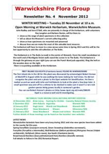 Warwickshire Flora Group Newsletter No. 4 NovemberWINTER MEETING – Tuesday 20 November at 10 a.m.
