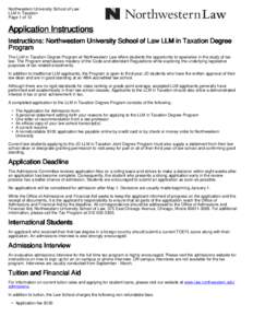 Northwestern University School of Law LLM in Taxation Page 1 of 13 Application Instructions Instructions: Northwestern University School of Law LLM in Taxation Degree