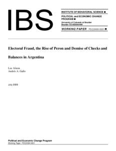 Electoral Fraud, the Rise of Peron and Demise of Checks and Balances in Argentina