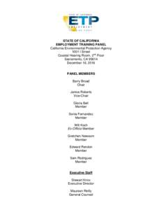 STATE OF CALIFORNIA EMPLOYMENT TRAINING PANEL California Environmental Protection Agency 1001 I Street Coastal Hearing Room, 2nd Floor Sacramento, CA 95814