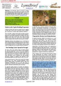 LynxBrief No. 13, September 2009 update on the captive breeding programme, illegal use of poison and reintroduction proposals