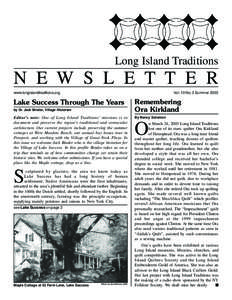 Long Island Traditions  N E W S L E T T E R www.longislandtraditions.org  Vol. 10 No. 3 Summer 2003