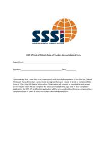 GISP-AP Code of Ethics & Rules of Conduct Acknowledgment Form  Name (Print):_____________________________________________ Signature:_________________________________________Date:__________