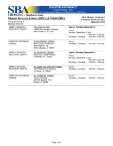 LOUISIANA – Hurricane Isaac Disaster Recovery Centers (DRCs) & Mobile DRCs Declaration #13271 Updated[removed]SBA Disaster Assistance