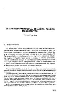 EL ARCHIVO PARROQUIAL DE AYORA: FONDOS MANUSCRITOS* Vicente Pons Alos