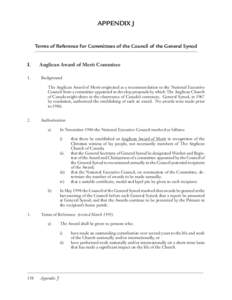 APPENDIX J Terms of Reference for Committees of the Council of the General Synod I. Anglican Award of Merit Commitee