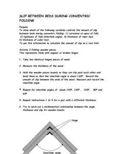 SLIP BETWEEN BEDS DURING CONCENTRIC FOLDING Purpose To show which of the following variables controls the amount of slip between beds during concentric folding: 1) curvature at apex of fold, 2) tightness of fold (interli