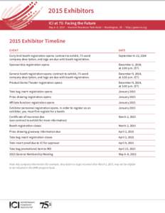 2015 Exhibitors ICI at 75: Facing the Future May 6–8, 2015 • Marriott Wardman Park Hotel • Washington, DC • http://gmm.ici.org[removed]Exhibitor Timeline