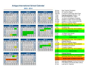 Antigua International School Calendar[removed]Aug-13 S  M