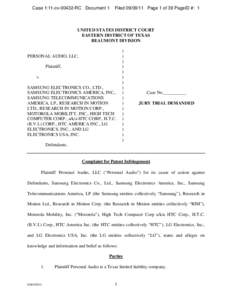 Case 1:11-cvRC Document 1  FiledPage 1 of 39 PageID #: 1 UNITED STATES DISTRICT COURT EASTERN DISTRICT OF TEXAS
