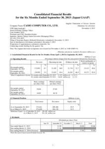 Consolidated Financial Results for the Six Months Ended September 30, 2015(Japan GAAP)