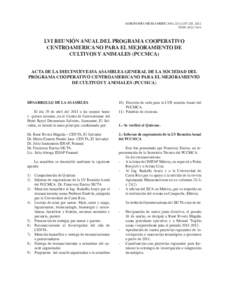 AGRONOMÍA MESOAMERICANA 23(1):ISSN: LVI REUNIÓN ANUAL DEL PROGRAMA COOPERATIVO CENTROAMERICANO PARA EL MEJORAMIENTO DE CULTIVOS Y ANIMALES (PCCMCA)