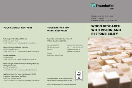 FRAUNHOFER INSTITUTe FoR woo d research W ilhelm - K lau d itz - I nstitut W K I Your Contact partners