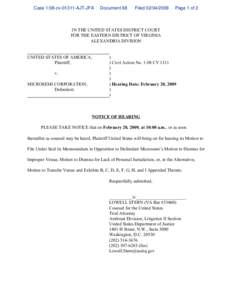 Notice of Hearing : U.S. v. Microsemi Corporation