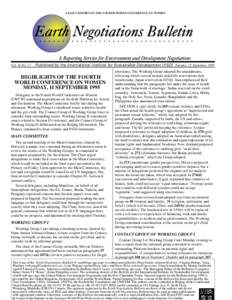 A DAILY REPORT ON THE FOURTH WORLD CONFERENCE ON WOMEN  Vol. 14 No. 17 Published by the International Institute for Sustainable Development (IISD) Tuesday, 12 September 1995