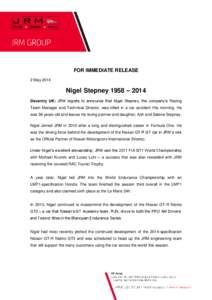 FOR IMMEDIATE RELEASE 2 May 2014