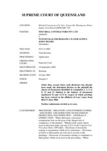 SUPREME COURT OF QUEENSLAND CITATION: Mitchell Contractors Pty Ltd v Townsville-Thuringowa Water Supply Joint BoardQSC 329