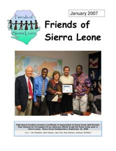 January[removed]Friends of Sierra Leone  FoSL Board members present a certificate of appreciation to Peace Corps staff Member