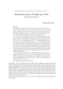 Series: The History of Economic Thought in Transitional Countries 3  Bulgarian Economic Thought since 1989: