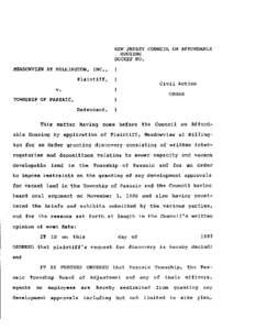 NEW JERSEY COUNCIL ON AFFORDABLE HOUSING DOCKET NO. MEADOWVIEW AT MILLINGTON, INC.,  )