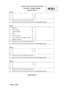 Territory-wide System Assessment 2010 Secondary 3 English Language Marking Scheme Part[removed].