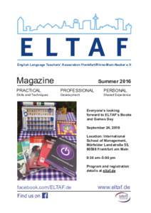 English Language Teachers¶ Association Frankfurt/Rhine-Main-Neckar e.V.  Magazine Summer 2016