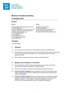 Minutes of the Board meeting 10 October 2013 Present: Board:  Office: