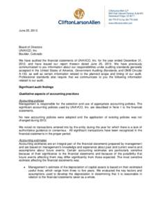 CliftonLarsonAllen LLP 8390 East Crescent Parkway, Suite 600 Greenwood Village, CO[removed]5710 | fax[removed]www.cliftonlarsonallen.com