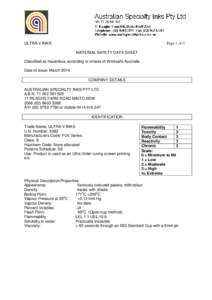 ULTRA-V INKS  Page 1 of 5 MATERIAL SAFETY DATA SHEET  Classified as hazardous according to criteria of Worksafe Australia.