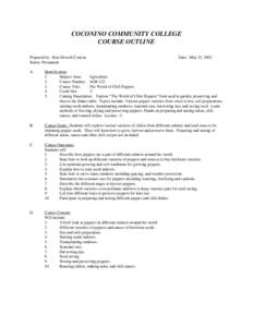 COCONINO COMMUNITY COLLEGE COURSE OUTLINE Prepared by: Kim Howell-Costion Status: Permanent  Date: May 15, 2003