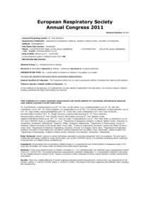 European Respiratory Society Annual Congress 2011 Abstract Number: [removed]Contact/Presenting Author: Mr. Paul Brinkman Department/Institution: Department of Respiratory Medicine, Academic Medical Centre, University of Am