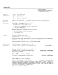 Alan Ritter Assistant Professor Computer Science and Engineering The Ohio State University Contact Information