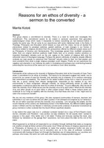 Reform Forum: Journal for Educational Reform in Namibia, Volume 7 (JulyReasons for an ethos of diversity - a sermon to the converted Marita Kotzé