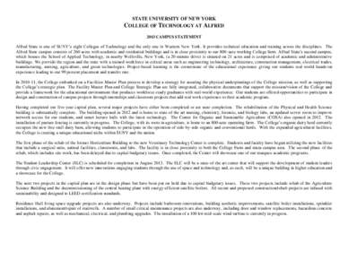 STATE UNIVERSITY OF NEW YORK COLLEGE OF TECHNOLOGY AT ALFRED 2013 CAMPUS STATEMENT Alfred State is one of SUNY’s eight Colleges of Technology and the only one in Western New York. It provides technical education and tr