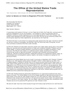 USTR - Letter to Senate on Intent to Negotiate FTA with Thailand  Page 1 of 6 The Office of the United States Trade Representative