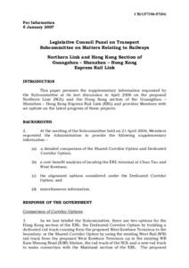 CB[removed]For Information 5 January 2007 Legislative Council Panel on Transport Subcommittee on Matters Relating to Railways