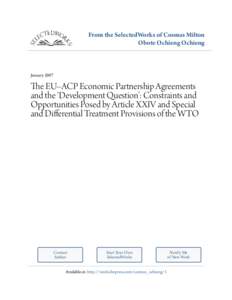 From the SelectedWorks of Cosmas Milton Obote Ochieng Ochieng January[removed]The EU–ACP Economic Partnership Agreements