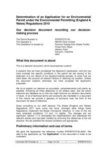 Determination of an Application for an Environmental Permit under the Environmental Permitting (England & Wales) Regulations 2010 Our decision document recording our decisionmaking process The Permit Number is: The Opera